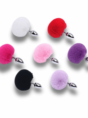 Plug Anal em Aço - Pompom de Coelho - Tamanho - P