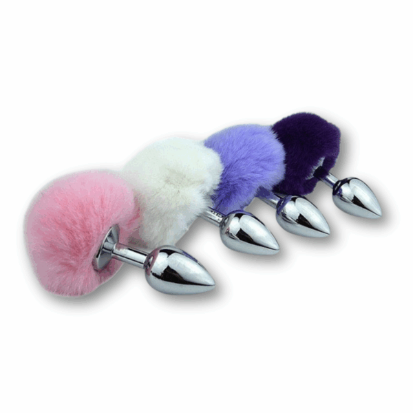 Plug Anal em Aço - Pompom de Coelho - Tamanho - M